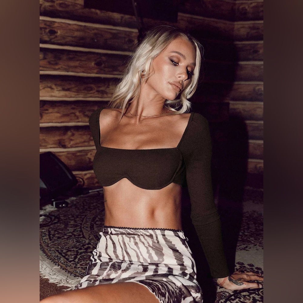 princess polly becca long sleeve crop top brown